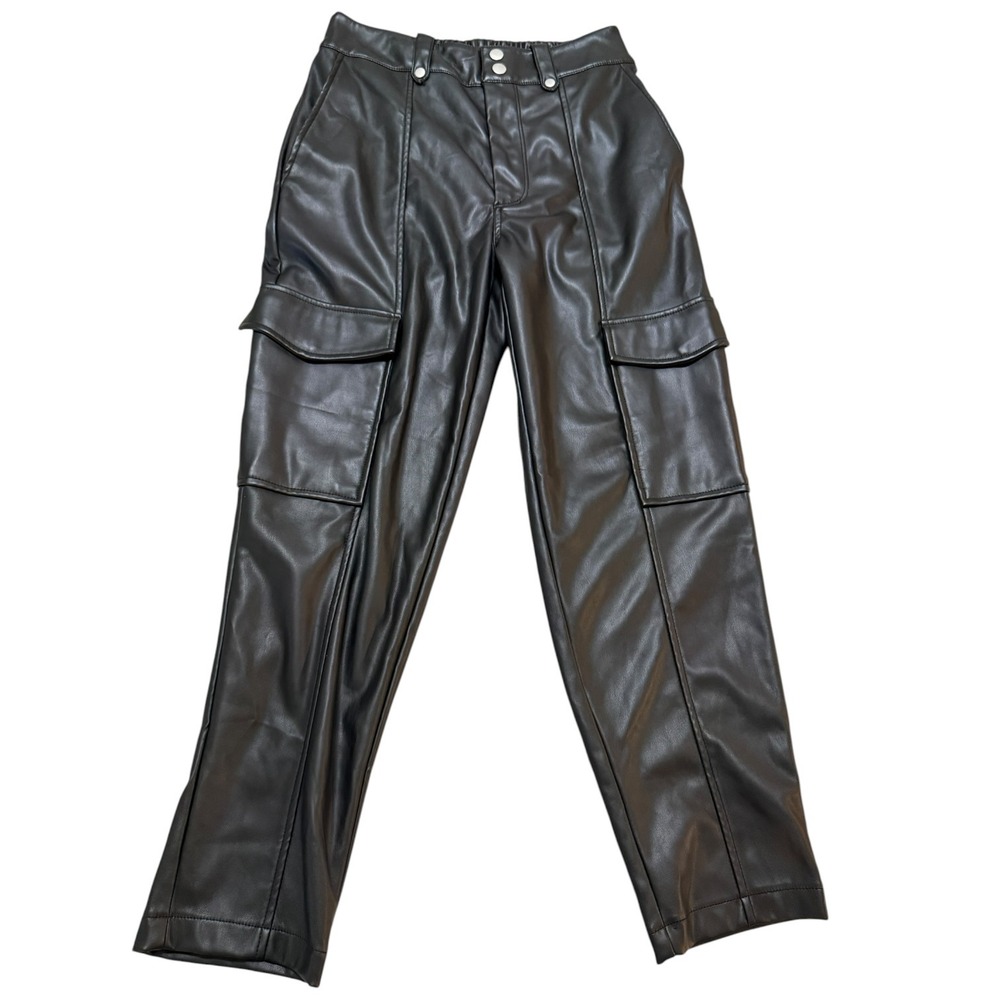 7 For All Mankind Womens Black Faux Leather Cargo Pants High Rise Utility Size S